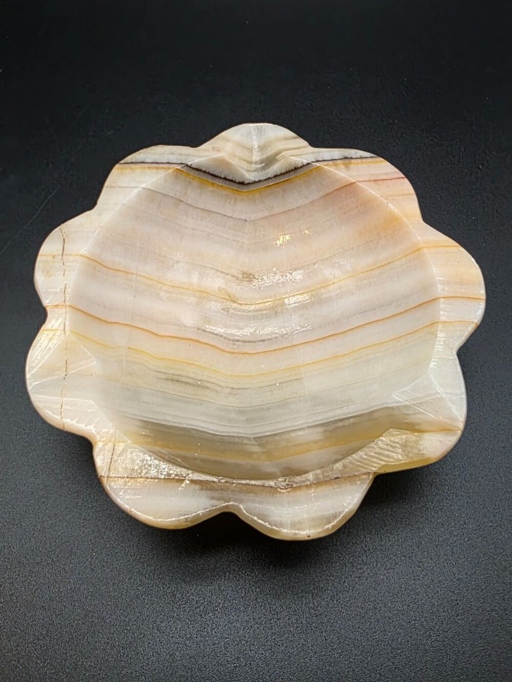 Vintage cream Onyx Ashtray – Mid‑Century Stone Home Decor